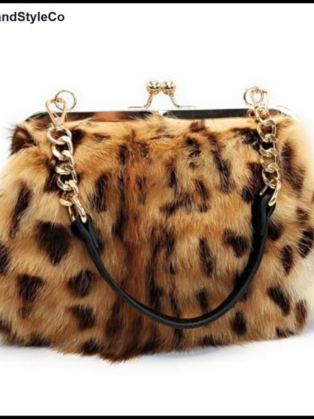 Rex Rabbit Fur Leopard Print Satchel with Interchangeable Straps Clutch